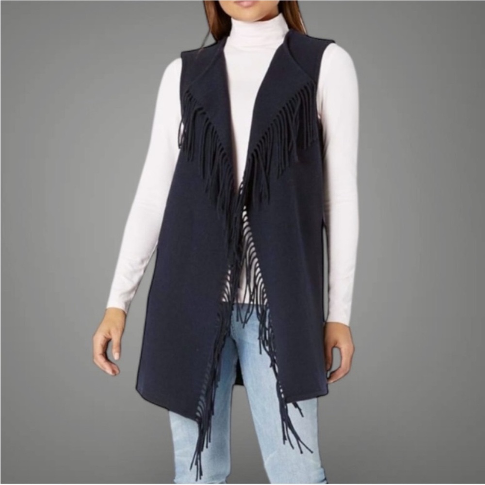 Vineyard Vines Beige Fringe Open Front Vest - Picture 2 of 9